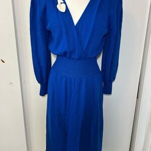 Vintage Blue Women's Sweater Dress w/ faux leather detail